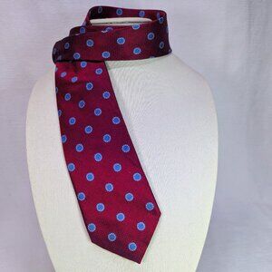 Ermenegildo Zegna Tie Necktie Men’s Red Silk Geometric Blue Medallion Pattern